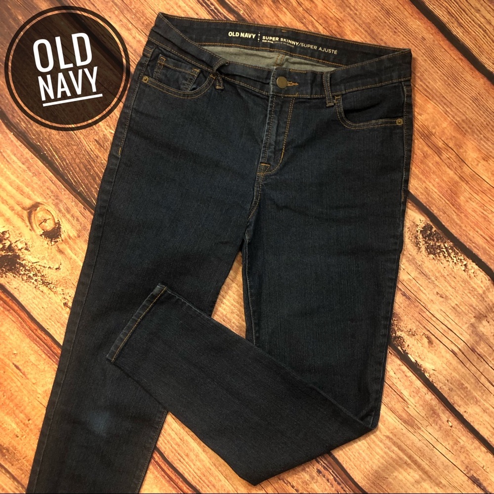 Old Navy Super Skinny Dark Wash Mid-Rise Skinny Jeans